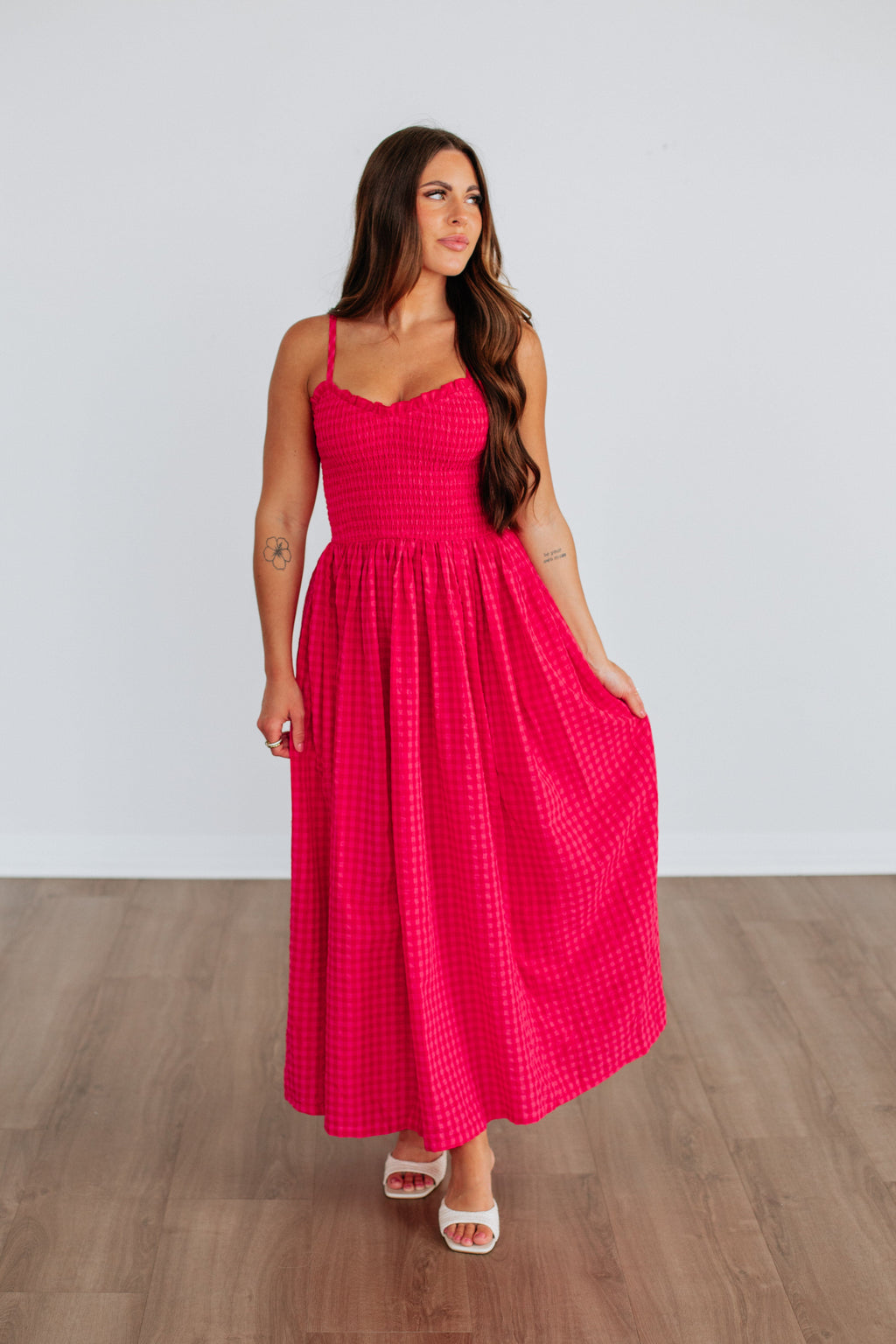 Krystina Gingham Dress- Cherry