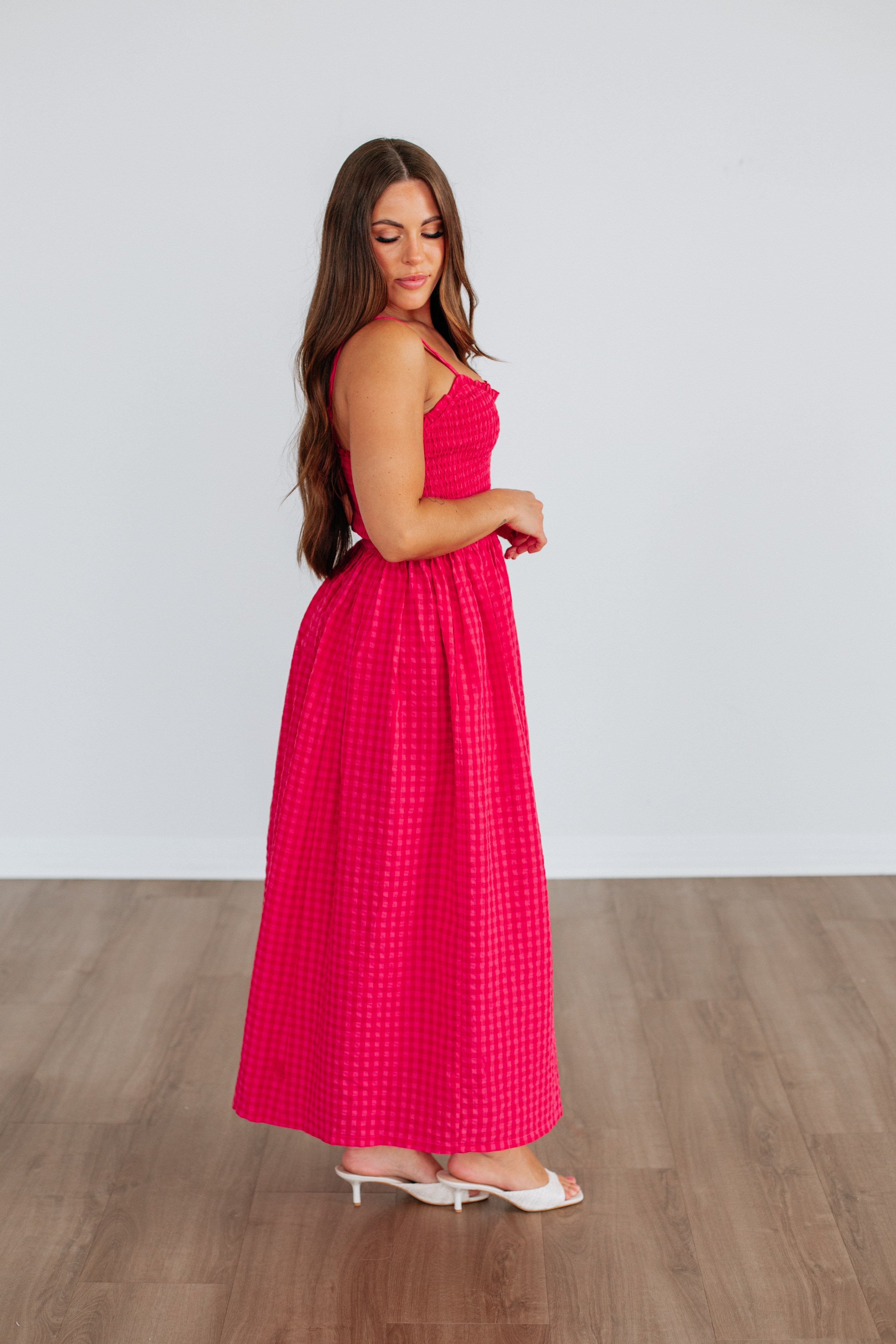 Krystina Gingham Dress- Cherry