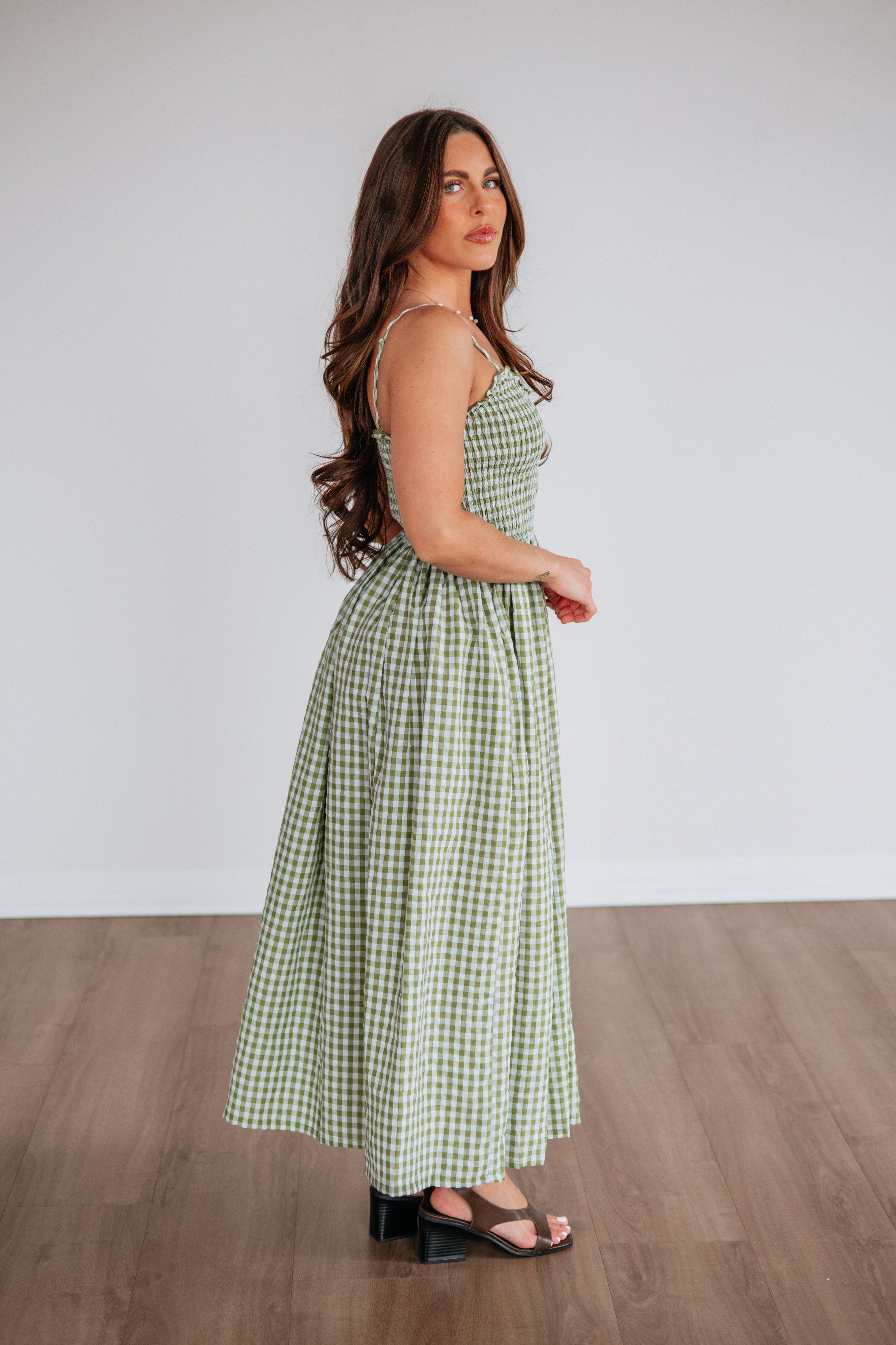 Krystina Gingham Dress - Light Olive