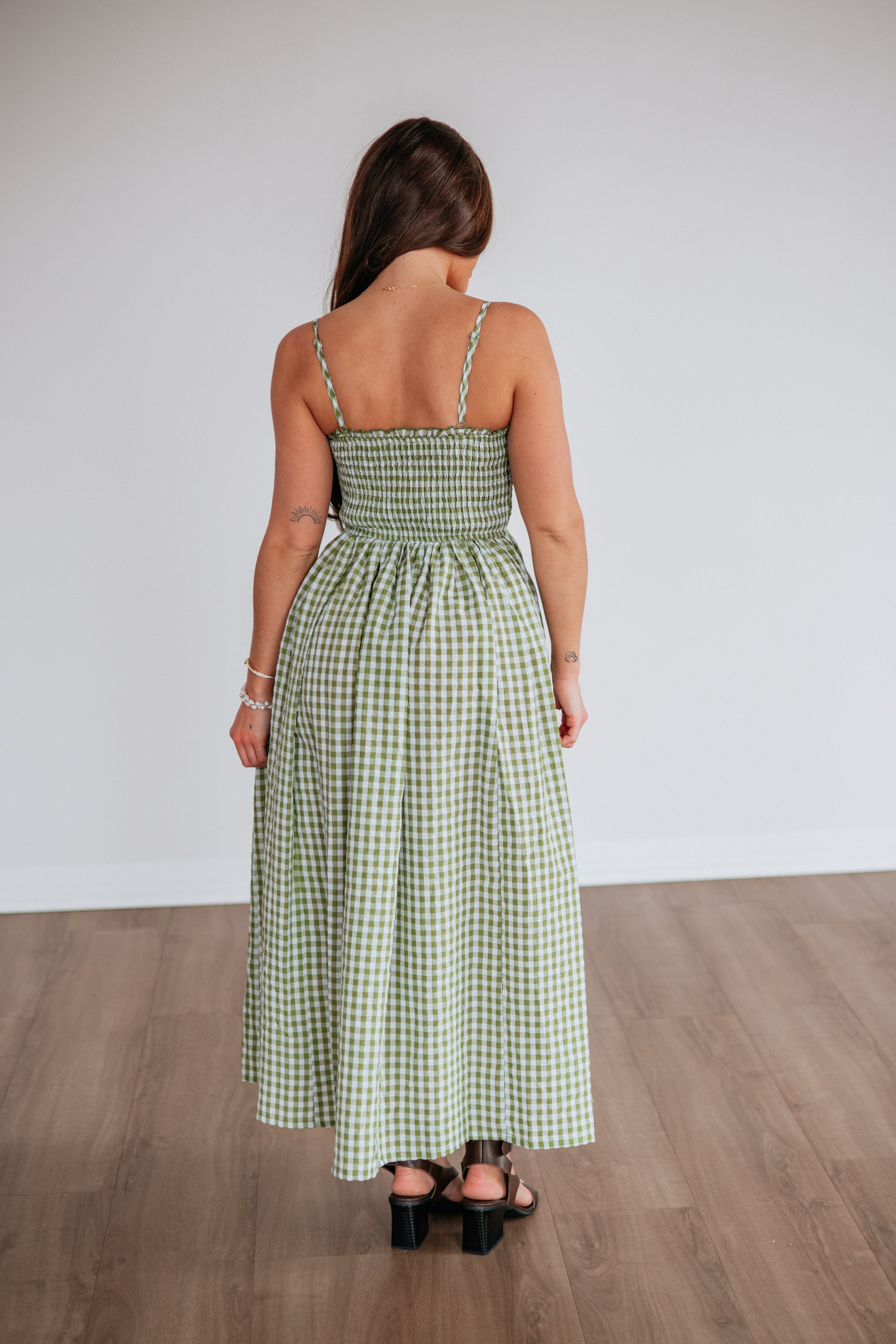 Krystina Gingham Dress - Light Olive